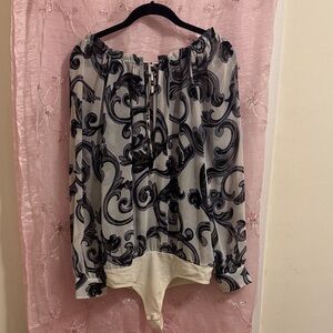 Express Black/ White / Blue Patterned Bodysuit